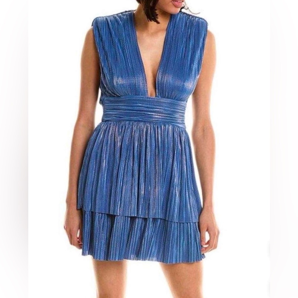 SABINA MUSAYEV
Aviana Tiered Plisse Tie-bow Mini Dress In Blue